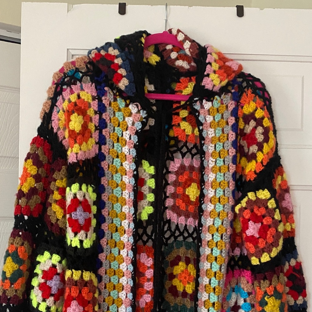 Multicolor Crochet Style Patch Long Cardigan Swea… - image 4